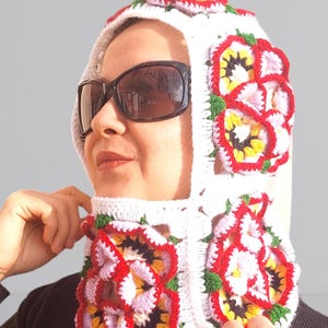 Crochet Floral Balaclava: Hand-Knitted Wool Ski Mask