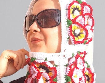 Crochet Floral Balaclava: Hand-Knitted Wool Ski Mask