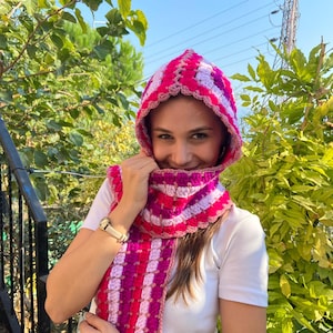 Bufanda de crochet, pasamontañas colorida, bufanda hecha a mano, bufanda unisex con capucha, regalo de Navidad, cuello de crochet, bufandas para mujer