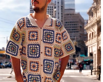 Colorful Ethnic Crochet Shirt: Retro Unisex Summer Top