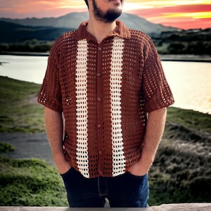 Crochet Shirt, Summer Shirt, Unisex Shirt, Vintage Crochet Shirt, Crochet Overshirt, Beach Shirt, Men&#39;s Crochet Shirt