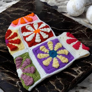 Crochet Floral Balaclava, Handmade Colorful Daisy Balaclava,Winter Accessories,Unisex Balaclava,Bohem hat,Christmas Gift,Gift For Her
