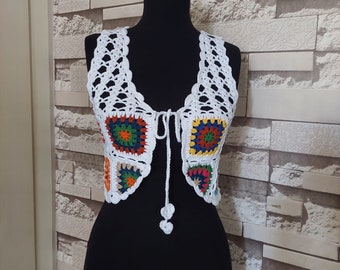 Handmade Top,summer Crop Top,Crochet Vintage Top,tig heat crop vest,handmade vest