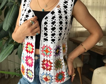 Crochet Granny Square Vest,Handmade Summer Top,handmade vest,unisex vest,Crochet Summer Vest,vision vest,women's vest