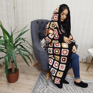 Granny Square Cardigan, Hoodie Crochet Cardigan, Afghan Crochet, Long Granny Square Coat, Granny Square Coat, Boho Jacket, Granny Square