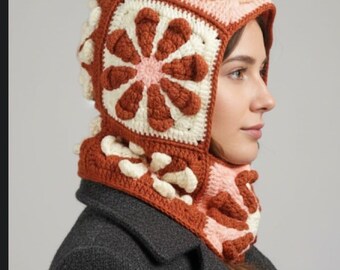 Handmade Crochet Floral Balaclava: Knitted Unisex Ski Mask.