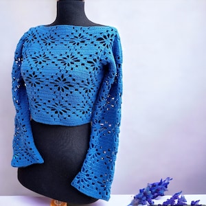 Flower Crochet Sweater, Crochet Long Sleeve Top, Handmade