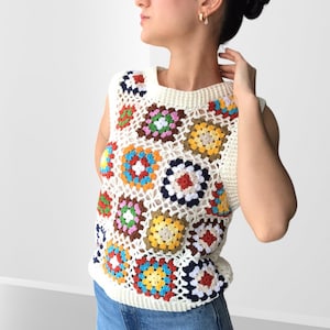 Patchwork Sweater, Granny Square Sweater, Granny Square Vest, Handmade Granny Square Top,tig heat vest