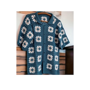 Crochet Shirt,  Unisex Shirt, Summer Shirt, Granny Square Oversize Shirt, Vintage Style Shirt, Beach Shirt, Shirt for Men