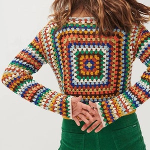 Crochet Sweater, Handmade Grandma Square Sweater, Crochet Patchwork Sweater, Handmade Colorful Sweater, Gift for Her image 3