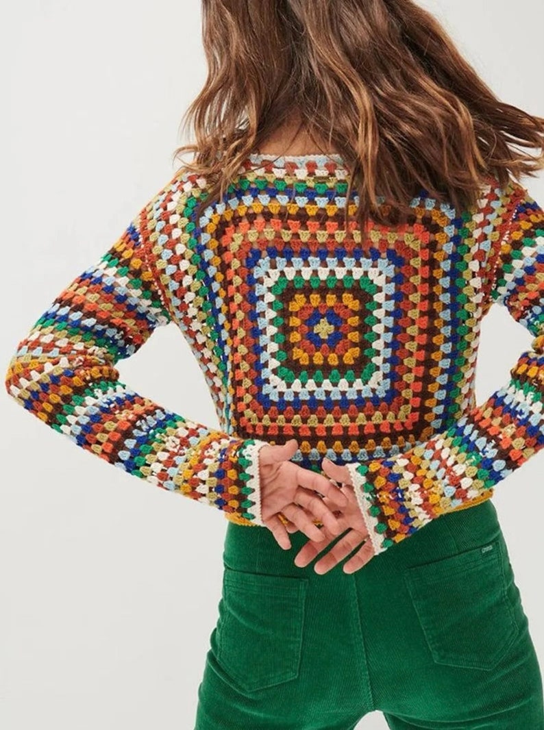 Crochet Sweater, Handmade Grandma Square Sweater, Crochet Patchwork Sweater, Handmade Colorful Sweater, Gift for Her image 3