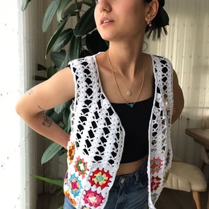 Crochet Granny Square Vest,Handmade Summer Top,handmade vest,unisex vest,Crochet Summer Vest,vision vest,women&#39;s vest