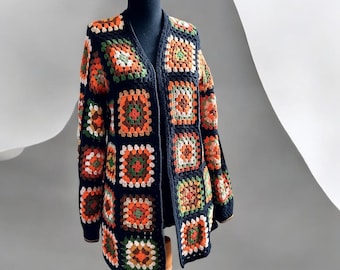 Handmade Granny Square Crochet Cardigan: Bohemian Vintage Style