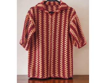 Handmade Crochet Cotton Unisex Shirt: Multicolor Summer Overshirt