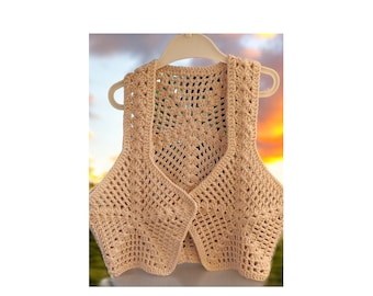Handmade Crochet Vest: Boho Cotton Summer Crop Top