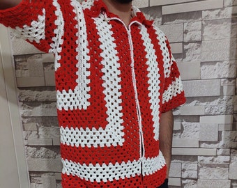 Crochet Shirt, Unisex Shirt,Crochet Overshirt,Crochet Multicolor Shirt, Crochet Shirt for Men, Crochet Shirt for Women