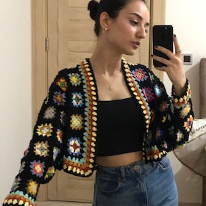 Crochet granny square cardigan,Crochet colorful cardigan,Colorful jacket,Plus size cardigan,Patchwork Cardigan,Hand knitted cardigan