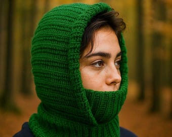 Crochet Neck Scarf , Hooded Scarf, Handknit Balaclava,Warm Winter Ski Mask for unısex
