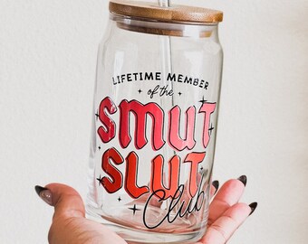 Smut Club Cup | Beer Can Glass Cup w/ Bamboo Lid & Straw | coffee cup | glass cup | bookish | booktok | spicy book | smut | gift ideas