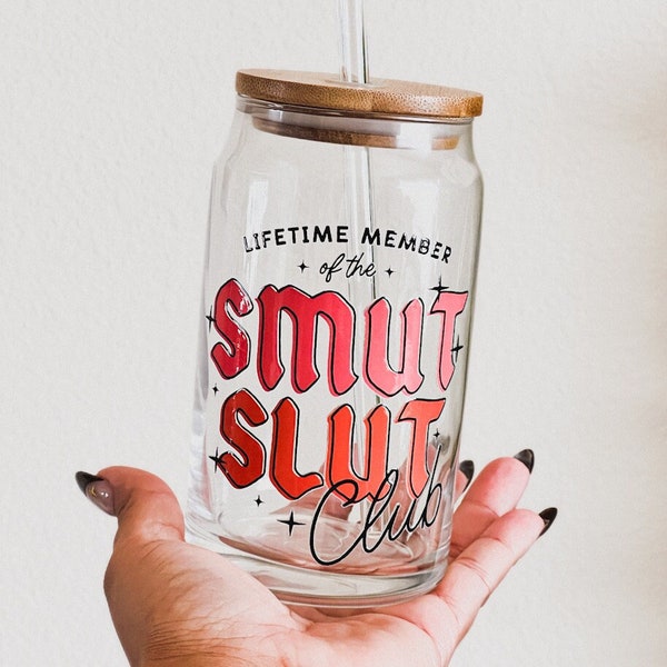 Smut Club Cup | Beer Can Glass Cup w/ Bamboo Lid & Straw | coffee cup | glass cup | bookish | booktok | spicy book | smut | gift ideas