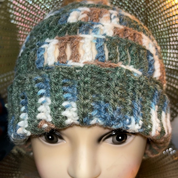 Handmade crocheted beanie hat with pompom
