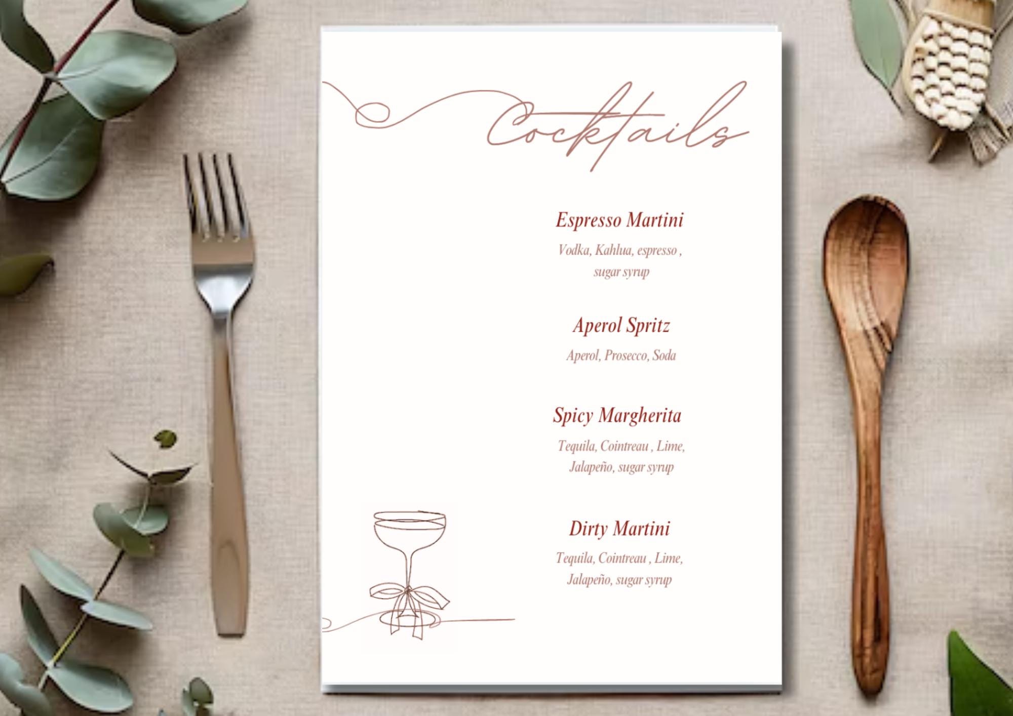 Minimal Handwritten Drink Menu Template,illustrated Scribble Cocktail ...