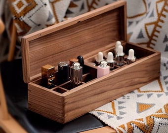 Walnut Wood Essential Oil Storage Box, Natural Living and Wellness Aromatherapy Oil Diffuser Organizer, Personalized Custom Engraved Gifts