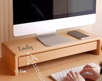 Custom Solid Wood Desktop Shelf Monitor Stand with drawer storage, Desk Monitor Riser, Office Desk, Monitor Shelf wooden, Gift for Him