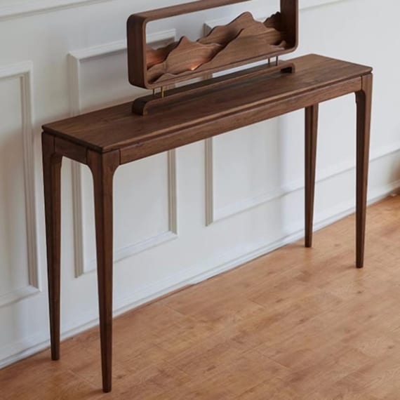 Walnut Console/Coffee Table with Drawer, Long Thin Legs Farmhouse Entry Hallway Table, Gift for Home, Housewarming Renovation Wedding Gift