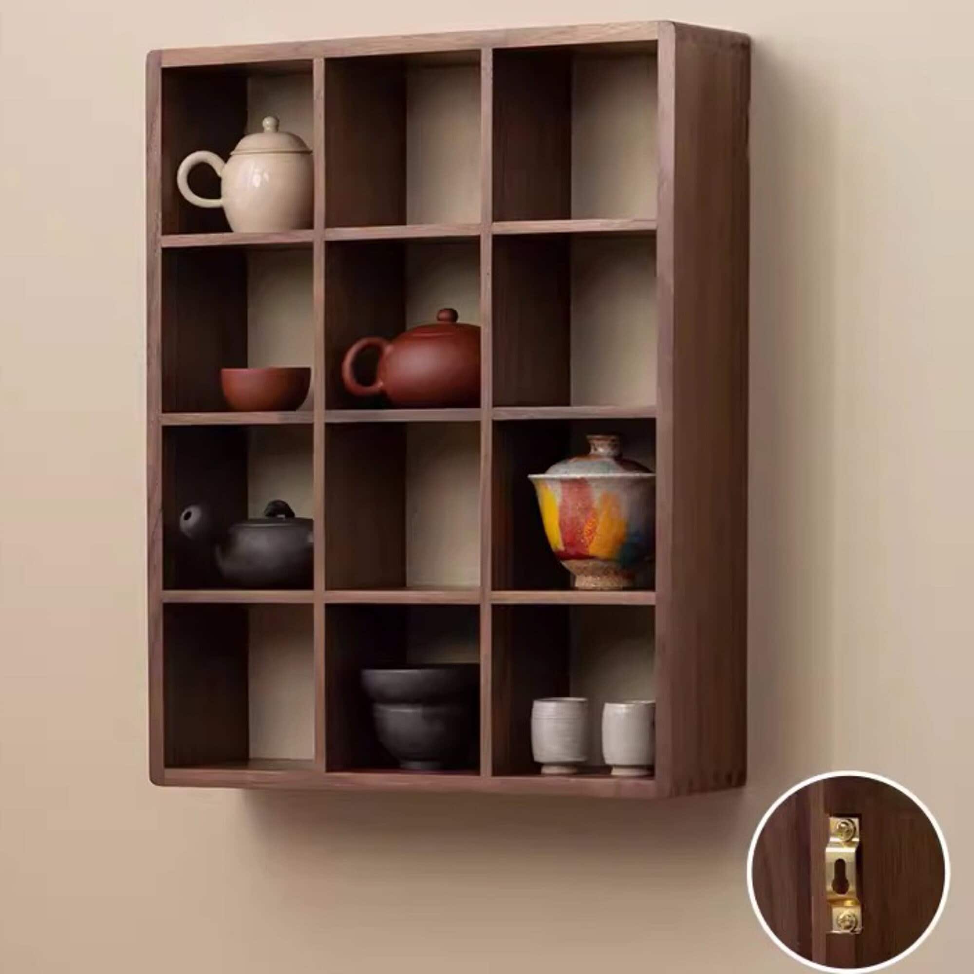 Wall Mounted Tea Coffee Mug Walnut Shelf, Float Wooden Storage, Coffee ...