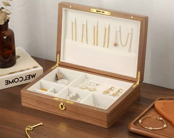 Benutzerdefinierte Holz Schmuckschatulle für Frauen, Holz Schmuckschatulle mit Schloss gravieren, Halskette Ohrring Organizer Lagerung, personalisiertes Geschenk für sie