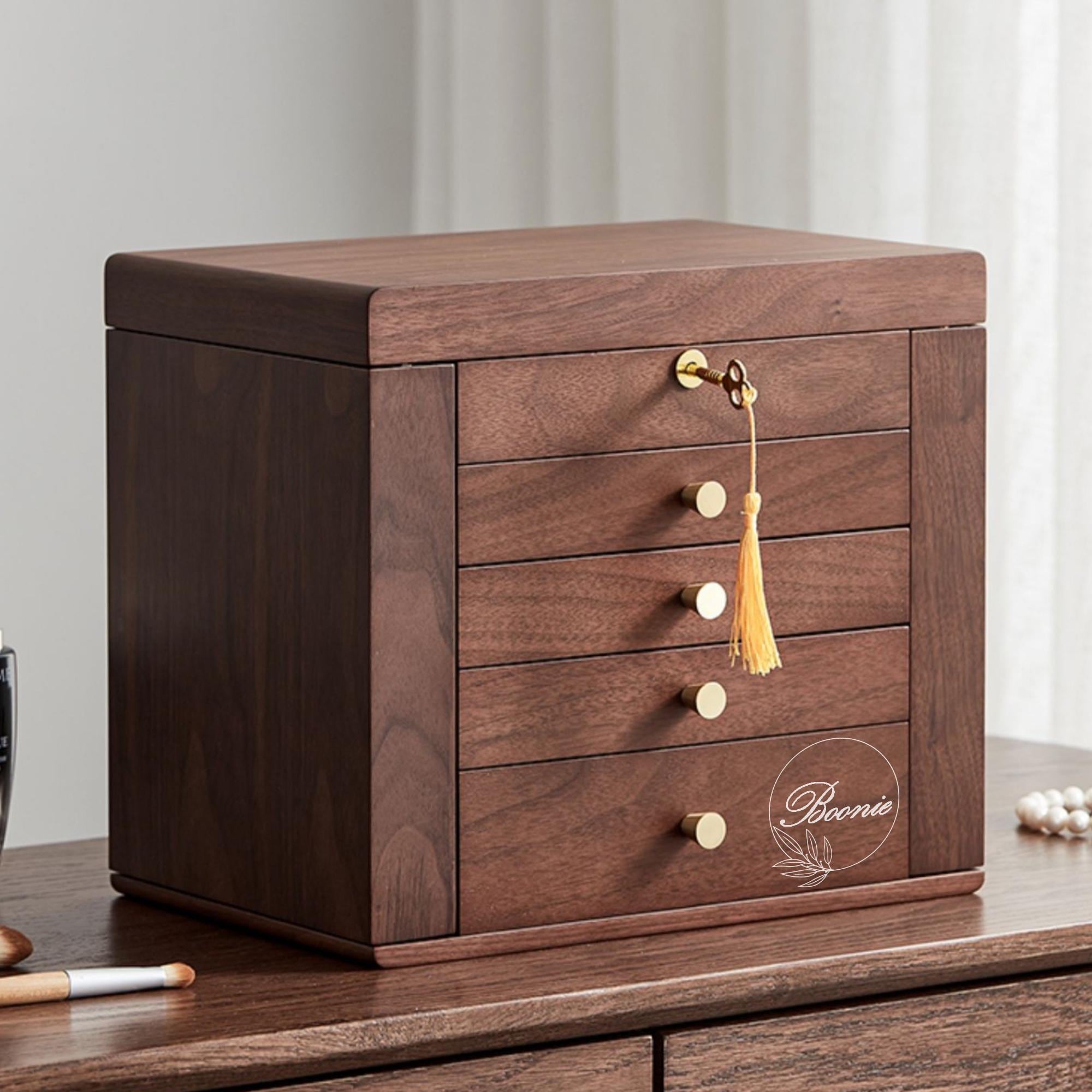 Large 5 Layer Wooden Jewelry Organizer, Wood Jewelry Box Storage Case,Ring Earring Bracelet Necklace Jewellery Collection, Anniversary Gift