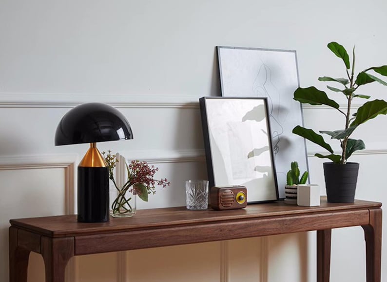 Konsol-/soffbord i valnöt med låda, långa, smala ben, lantlig entrébord, present till hemmet, inflyttningspresent, renovering, bröllopspresent No Drawer