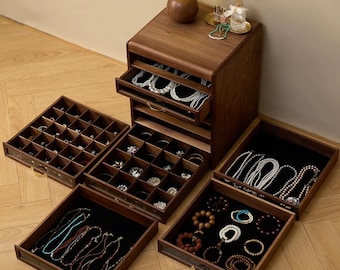Extra Large Jewelry Organizer, Exquisite 6-Tier Wooden Jewelry Armoire, Jewelry Box With Drawer,Jewlery Box,Vintage Jewelry Box For Women
