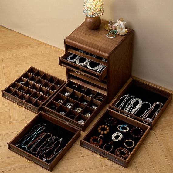 特大ジュエリーオーガナイザー、絶妙な6段木製ジュエリーアルモワール