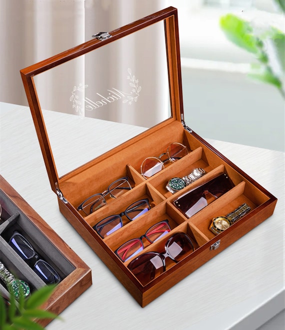 Benutzerdefinierte 8 Slots Holz Sonnenbrillen Lagerung, benutzerdefinierte  Retro Brillen Brillenstnder Display Tablett, Uhrenschrank Gehuse,  Geburtstagsgeschenk fr Papa ihn sie - Etsy.de