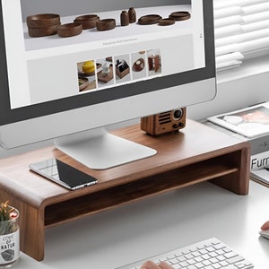 Custom All In One Desk Setup Desk Shelf 105cm for Monitor Stand, Wood and Metal Desk Shelf Monitor Riser Home Office Christmas Gift for Him