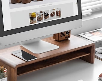 Custom All In One Desk Setup Desk Shelf 105cm for Monitor Stand, Wood and Metal Desk Shelf Monitor Riser Home Office Christmas Gift for Him