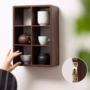 Wall Mounted Tea Coffee Mug Walnut Shelf, Float Wooden Storage, Coffee ...
