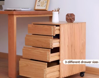 Portable Large Solid Wood Mobile Chest of drawers with caster wheel,Wooden Home Office Moveable Organization Box,Furniture Storage on Wheels
