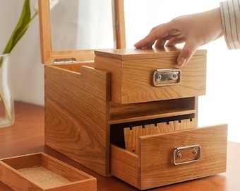 Cherry Wooden Jewelry Box Jewelry Organizer with Ring, Earring, Necklace Storage with Pull-Out Drawer Removable Tray and Divider Portable