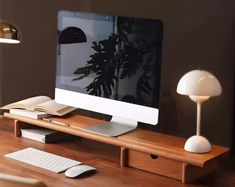 Custom Solid Wood Desk Shelf Monitor Stand with drawer storage, Desk Monitor Riser, Office Desk, Monitor Shelf wooden, Gift for Him