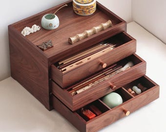 Wood Multi Functional Storage, Jewelry Box with  2/3/5 Drawers,Large Capacity Multiple Compartments Organizer for Women's Jewelry Collection