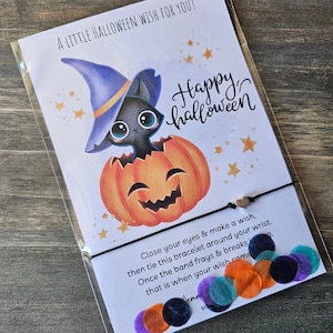 Happy Halloween! - Wish Bracelet, Halloween Wish Bracelet, Wish String Bracelet, Charm Bracelet, Party Favor, Gift, Card, Cat, Friendship.