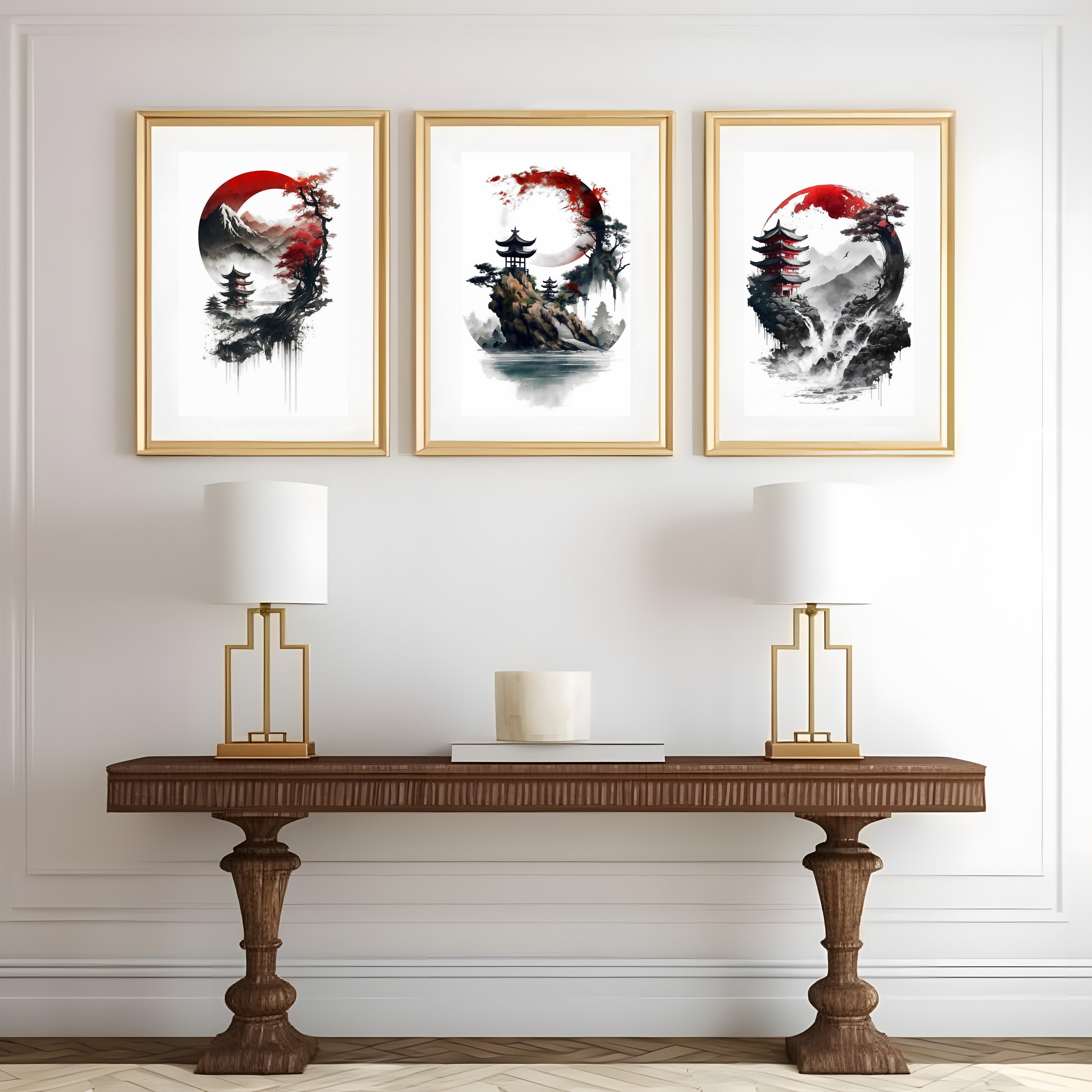 Japandi Wall Art, Modern, Japanese Maple, Poster Set of 3 Prints, Wabi Sabi, 3 Panel Wall Art ...
