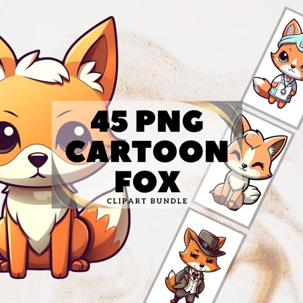 Cute Fox PNG SVG Clip Art Bundle, Cute Animal Clipart Fox Sublimation, Commercial Use Fox Illustration, Graphics Bundle, Kawaii Clipart