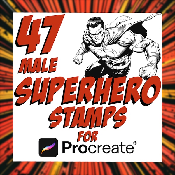 Comic Style Male Superhero Procreate stamps | comics digital art  | brush set | sketch brushes | graphic design | drawing guide stamps |