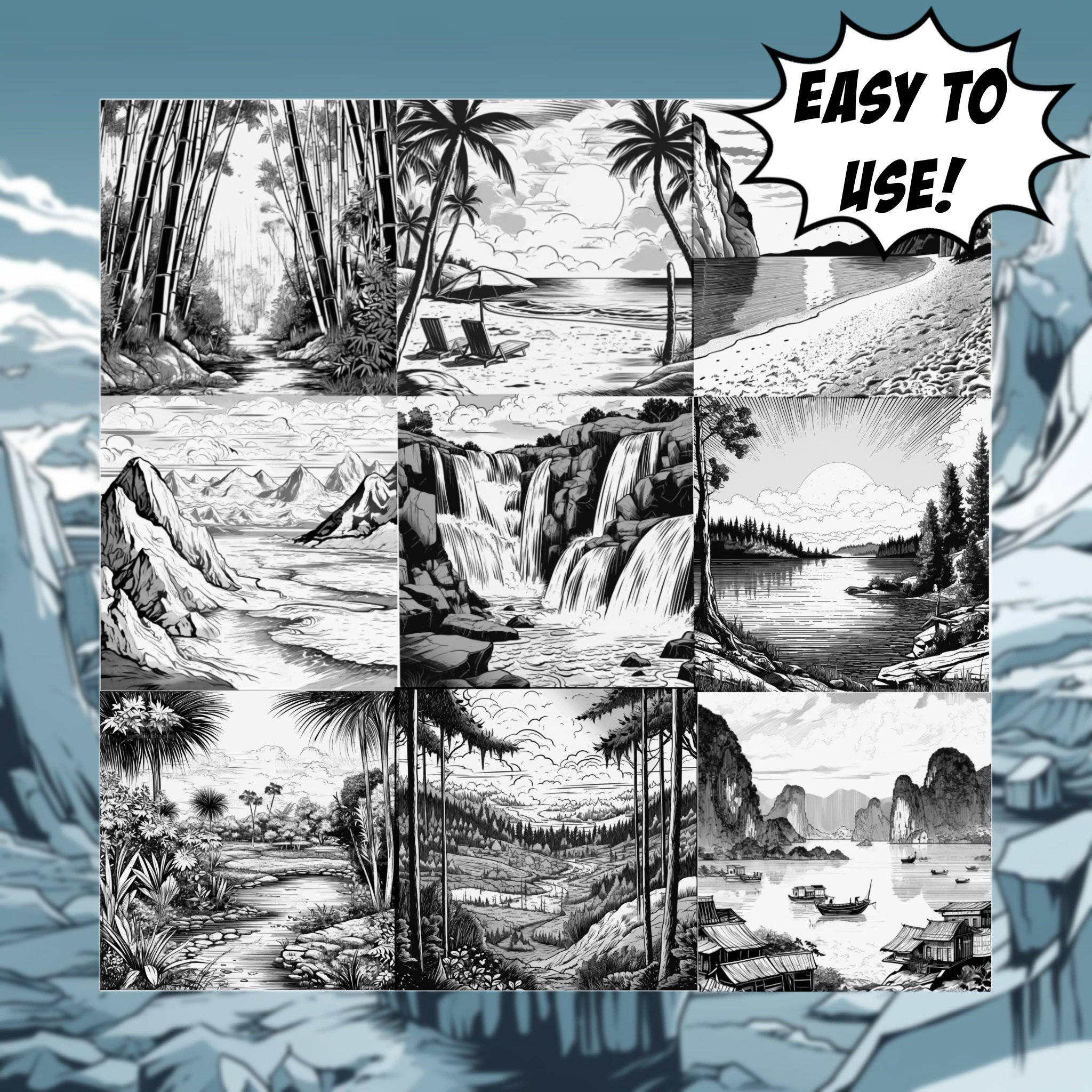 Comic Style Nature Backgrounds | Procreate Digital Art Stamps | Manga ...