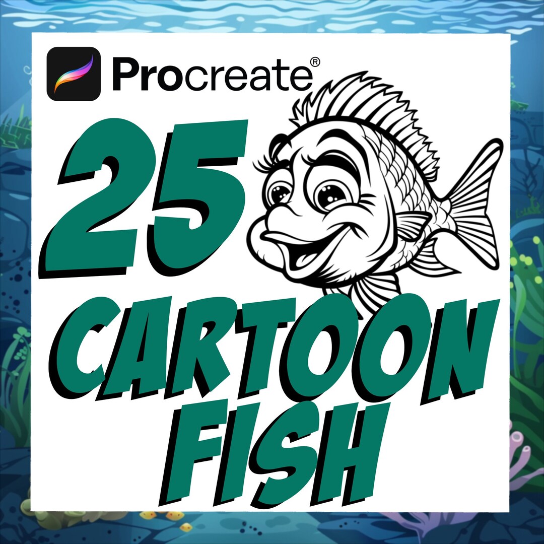 Cartoon Style Fish Procreate Stamps | Sea Life Digital Art | Shark ...