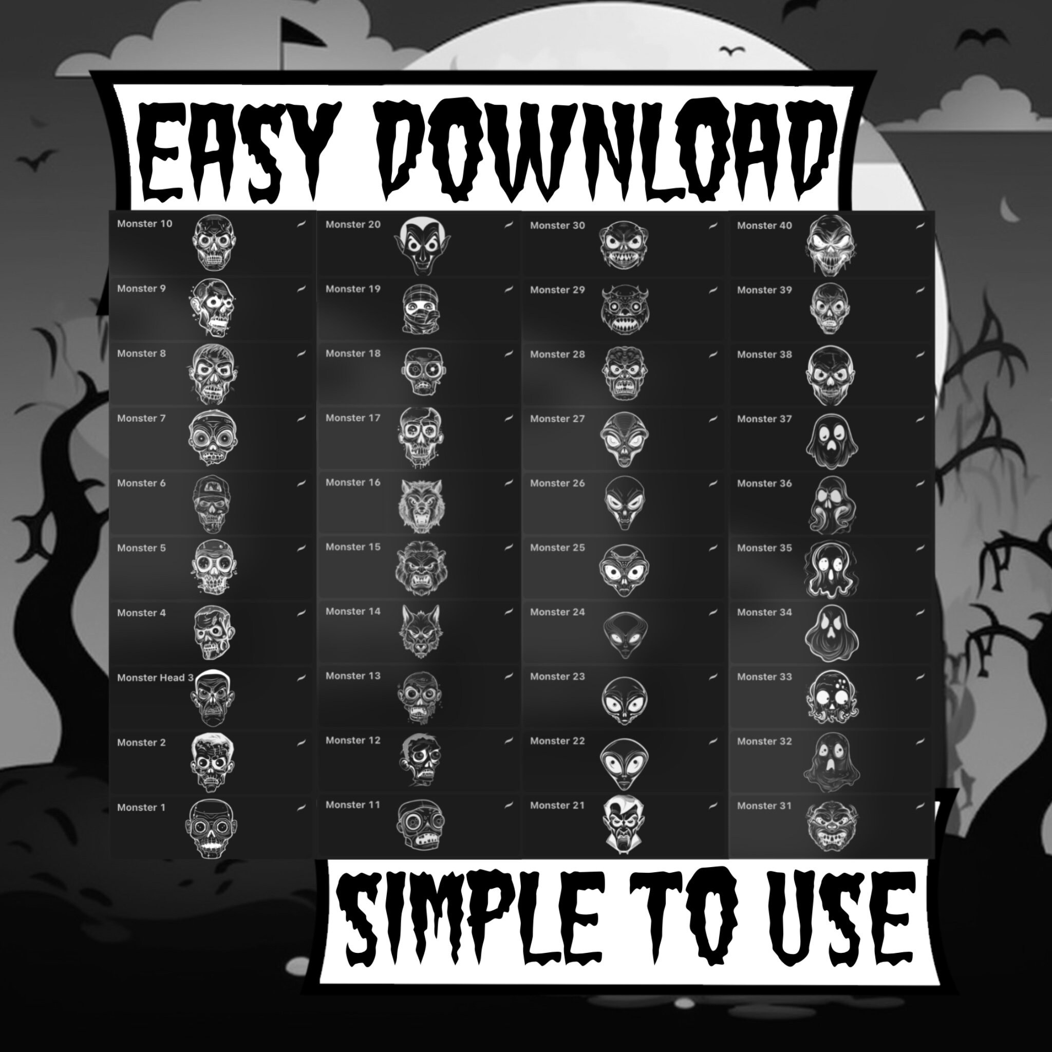 Procreate Cartoon Style Monster Stamps | Digital Art Zombie ...